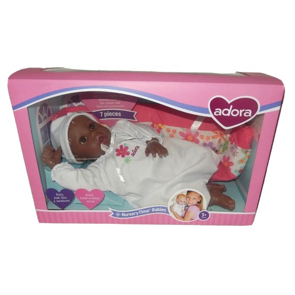Adora Nursery Time Baby Doll 16" Dark Skin With Bed Carrier Set - Discontinued